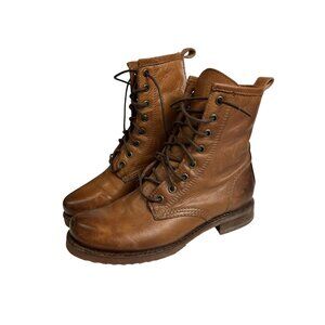 Frye Women's 6 1/2B Veronica Flex Combat Lace Up Leather Boots Caramel 3476276